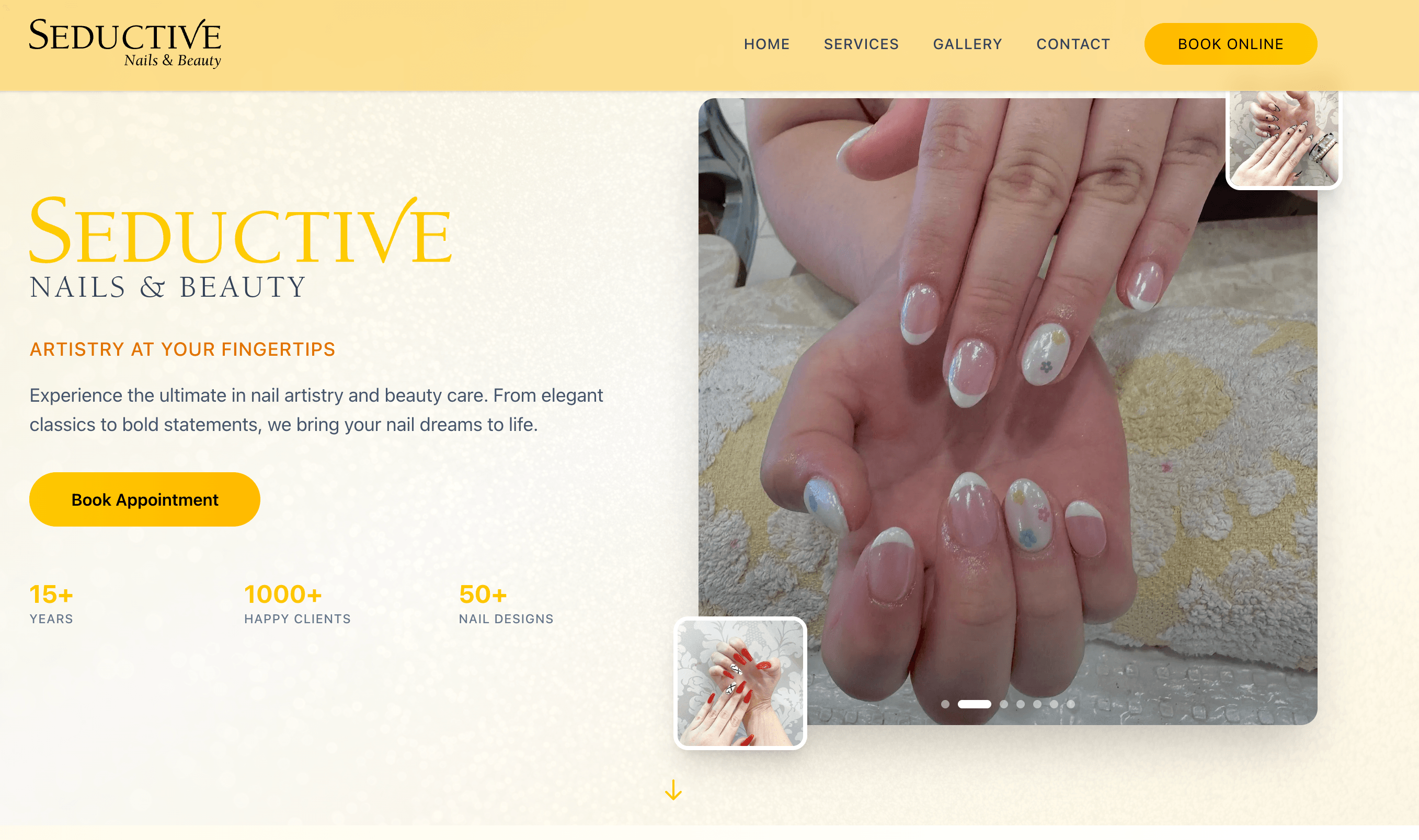 Seductive Nails & Beauty modern website design - Complete transformation from Wix showing professional nail and beauty salon services with dual-location booking system