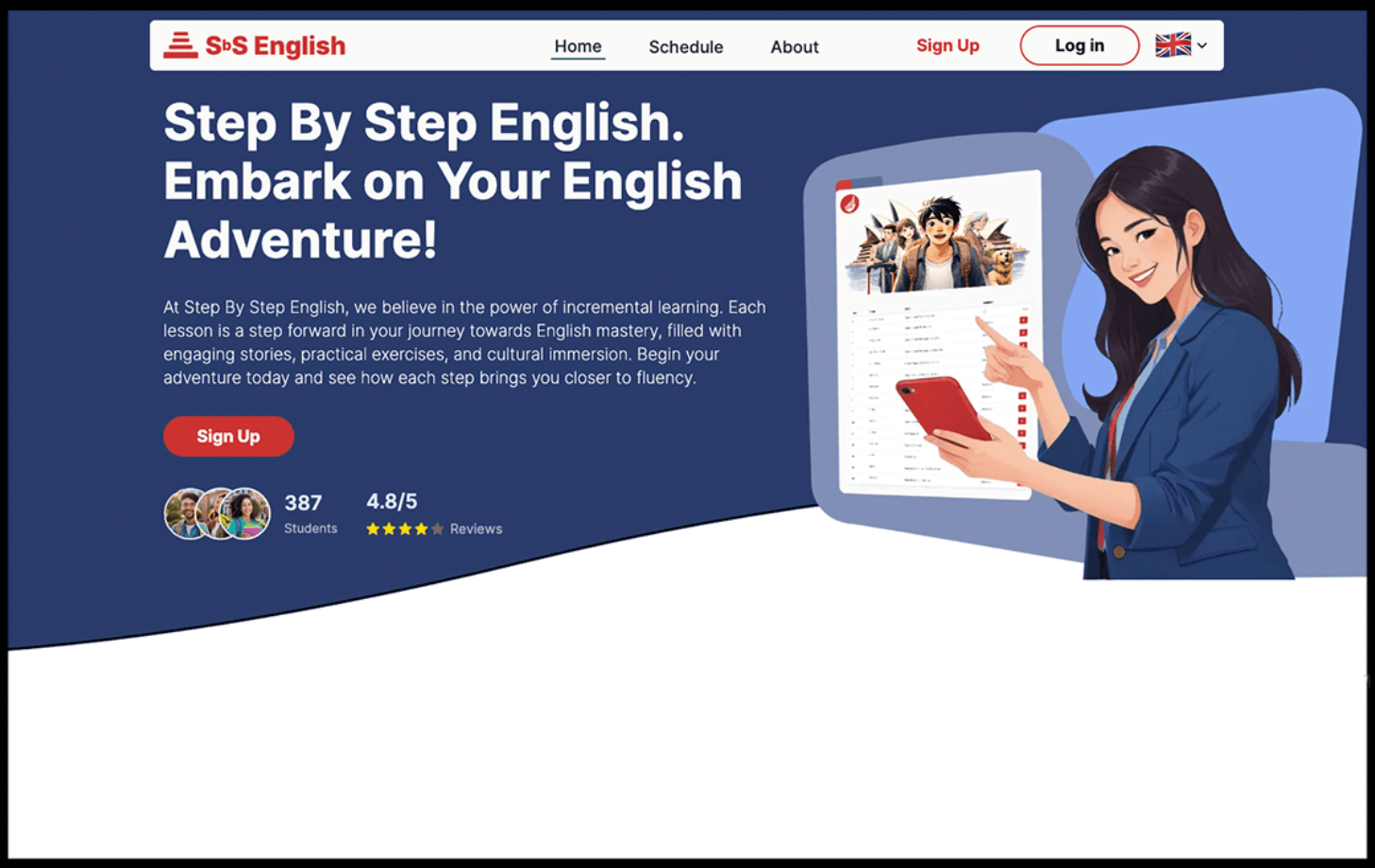 Step By Step English learning platform showing lesson interface